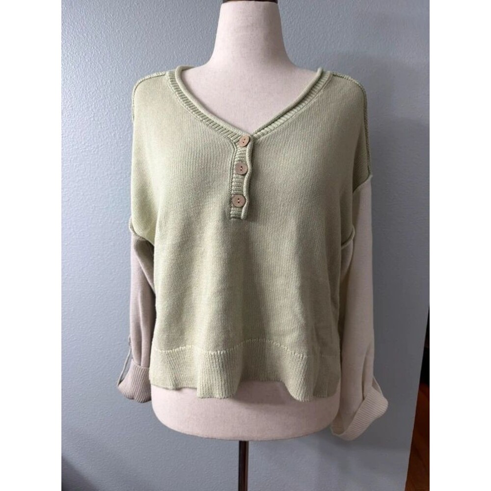 Shop Neighbor Colorblock High-Low Henley Sweater Small Oversized